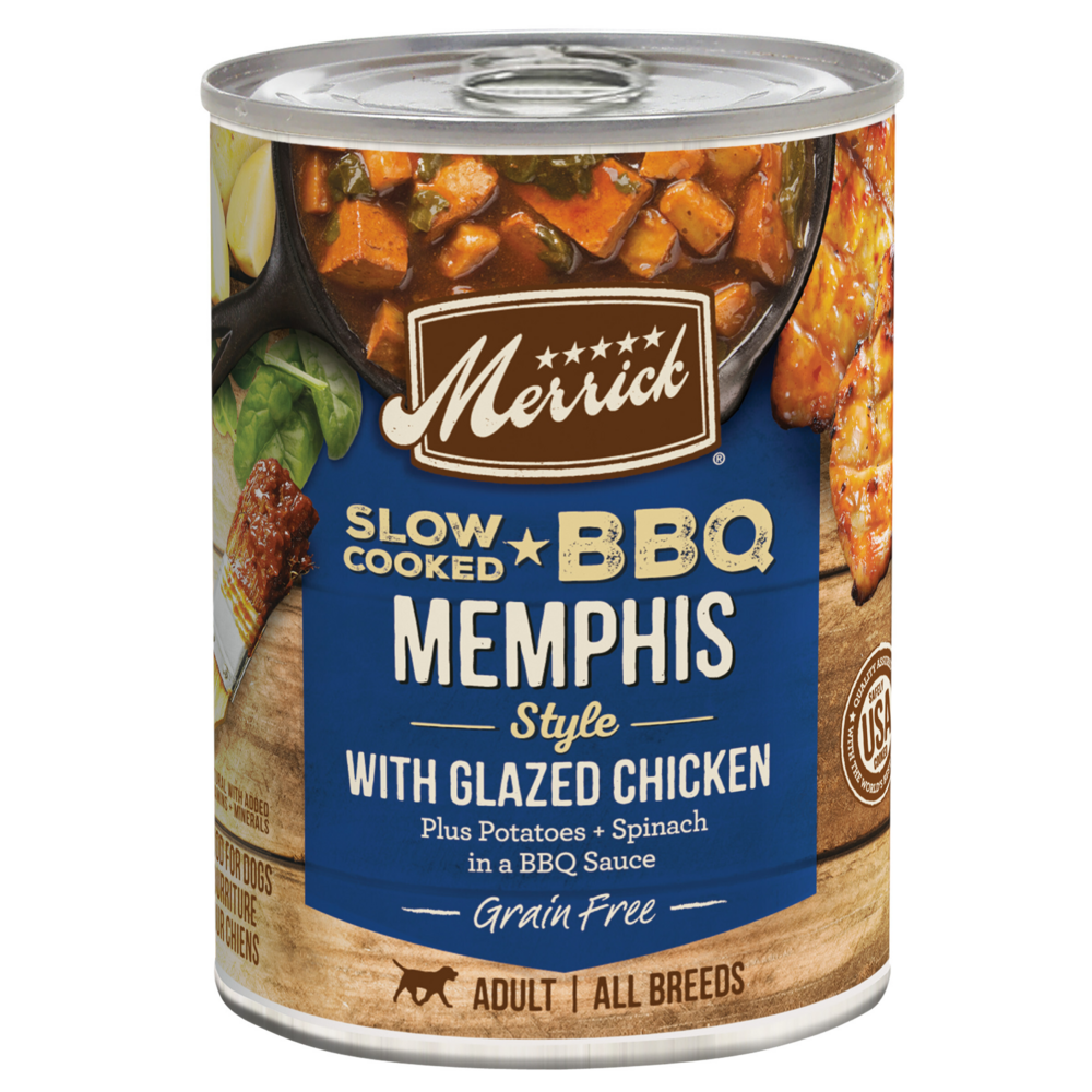 Merrick Grain-Free Wet Dog Food Slow-Cooked BBQ Memphis Style with Glazed Chicken