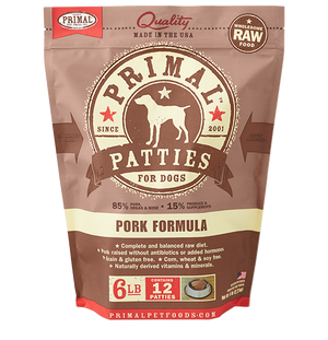 Primal Raw Frozen Canine Pork Patties Formula 6LB