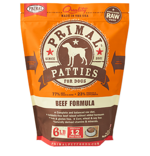 Primal Raw Frozen Canine Beef Patties Formula 6LB