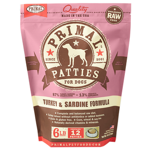 Primal Raw Frozen Canine Turkey & Sardine Patties Formula 6LB