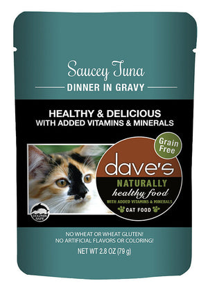 Daves Naturally Healthy Cat Food Pouch  Saucey Tuna Dinner in Gravy [Buy3 Get2]!