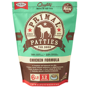Primal Raw Frozen Canine Chicken Patties Formula 6LB