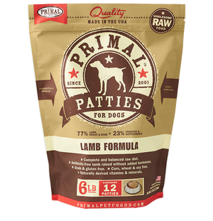 Primal Raw Frozen Canine Lamb Patties Formula 6LB